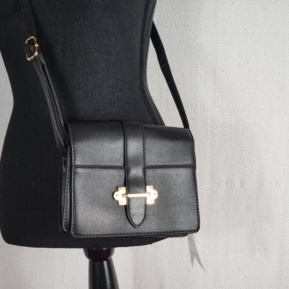 Cruise Club Dark Navy PVC Poly Gold Hardware Baby Satchel Clasp Cross Body Purse - Picture 5 of 16